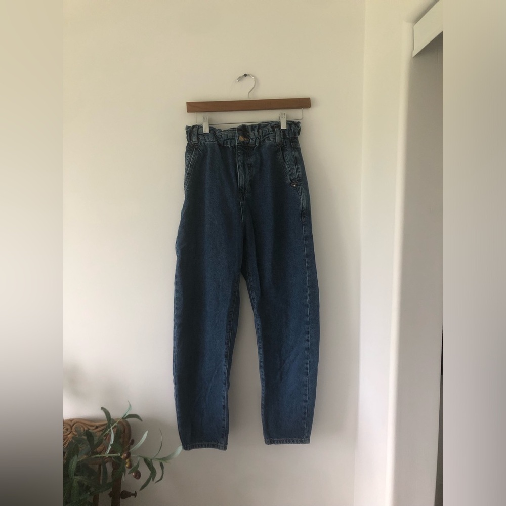 ZARA High-Waist Paperbag Dark Blue Jeans | Size 2